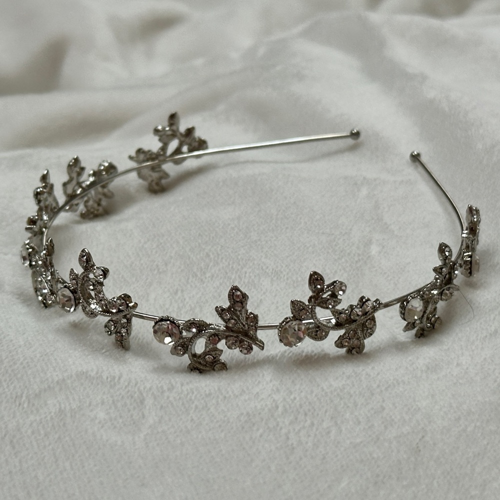 Silver Crystal Floral Bridal Headband - Women Accessories